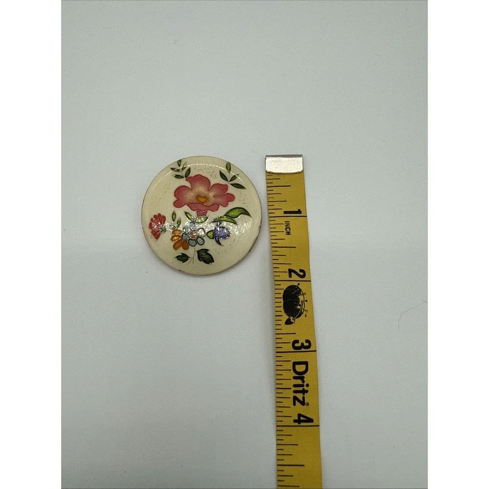 Antique Pin Transfer Painted Design Floral Pastels‎ Brass Setting C Clasp